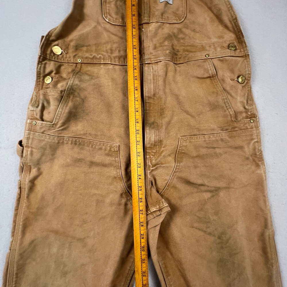 Carhartt Overalls Mens 38x32 Brown Duck Canvas Relaxed Fit R01-M Workwear Bibs - Picture 9 of 16